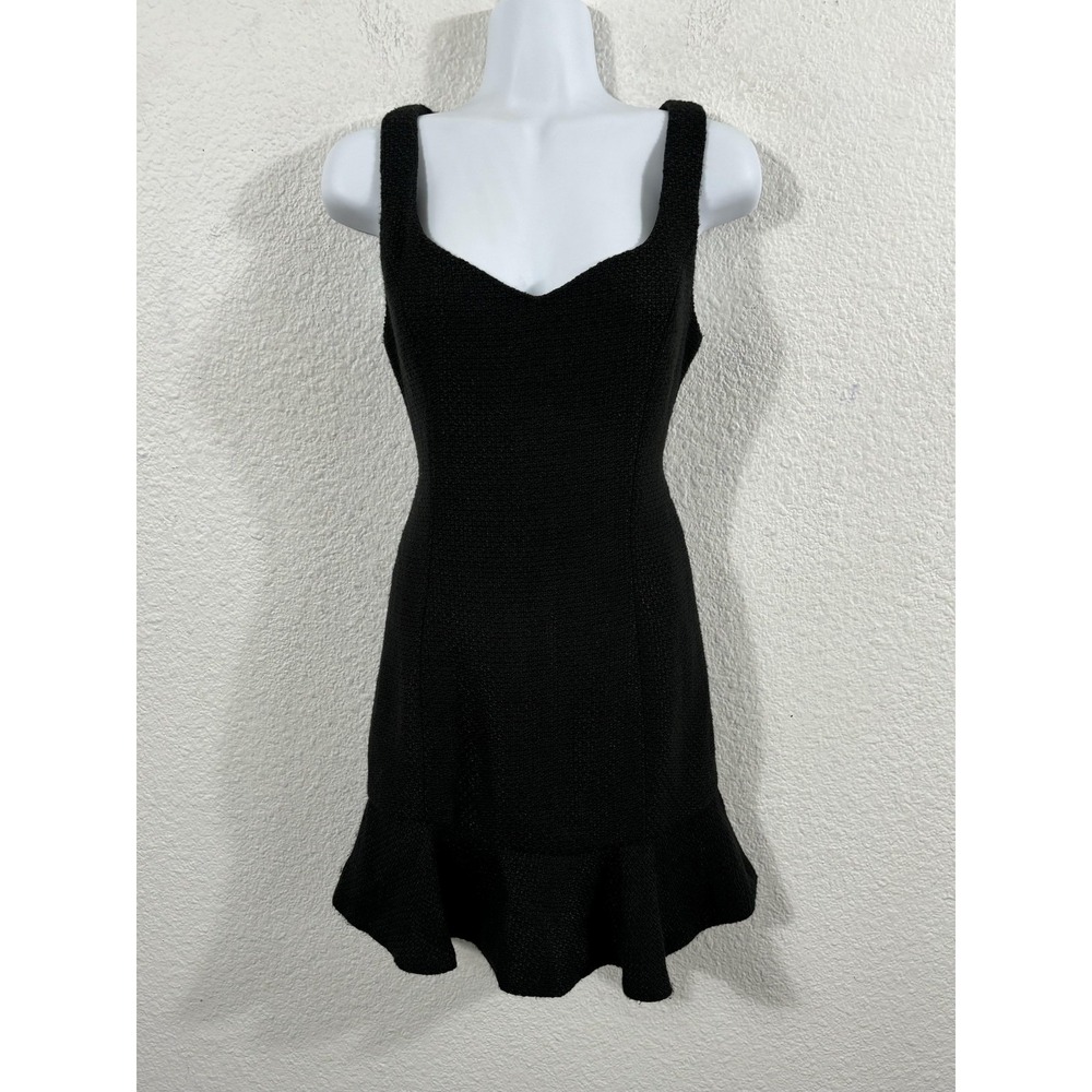 Yigelila Dress Womens Small Black Textured Sleeveless Ruffle Hem Mini